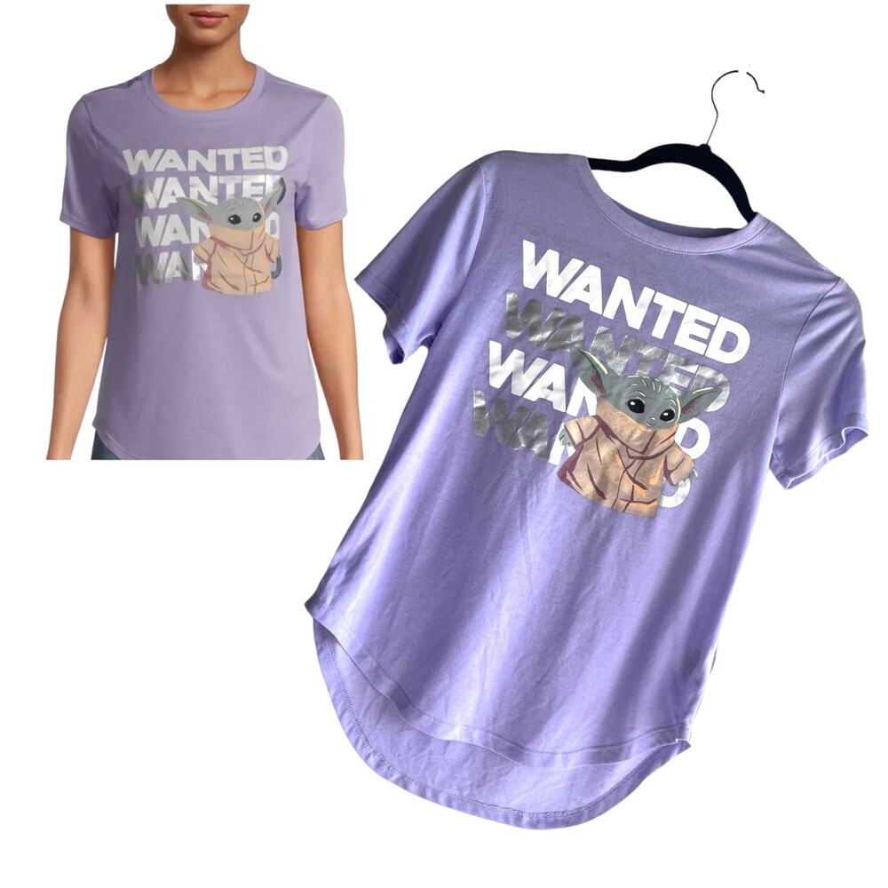 Star Wars Juniors TEE SHIRT Top Girls 7/9 Lavender Metallic Silver Yoda Wanted